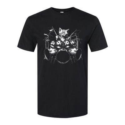 Kitten Rock Band Funny Kitty Drummer Softstyle® CVC T-Shirt