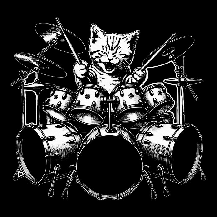 Kitten Rock Band Funny Kitty Drummer Cat Playing Flexfit Unipanel Trucker Cap