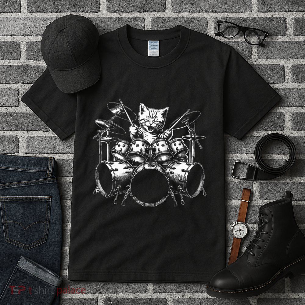 Kitten Rock Band Funny Kitty Drummer Cat Playing Tall T-Shirt