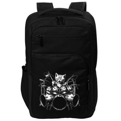 Kitten Rock Band Funny Kitty Drummer Cat Playing Impact Tech Backpack