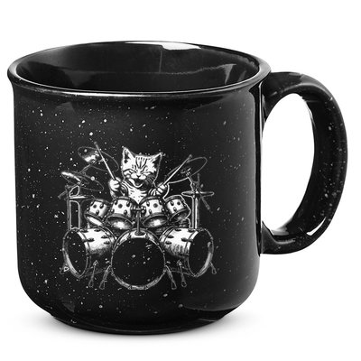 Kitten Rock Band Funny Kitty Drummer Cat Playing 15oz Campfire Ceramic Mug