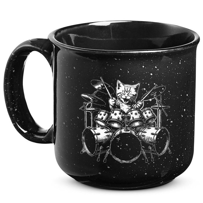 Kitten Rock Band Funny Kitty Drummer Cat Playing 15oz Campfire Ceramic Mug