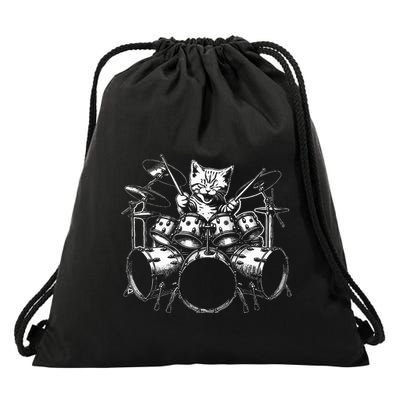 Kitten Rock Band Funny Kitty Drummer Cat Playing Drawstring Bag