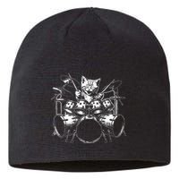 Kitten Rock Band Funny Kitty Drummer Cat Playing Sustainable Beanie