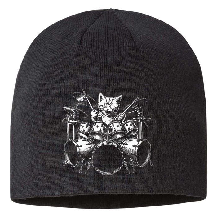 Kitten Rock Band Funny Kitty Drummer Cat Playing Sustainable Beanie
