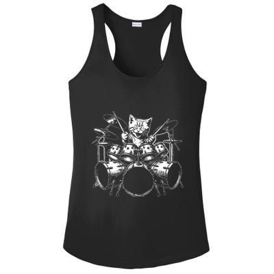 Kitten Rock Band Funny Kitty Drummer Cat Playing Ladies PosiCharge Competitor Racerback Tank