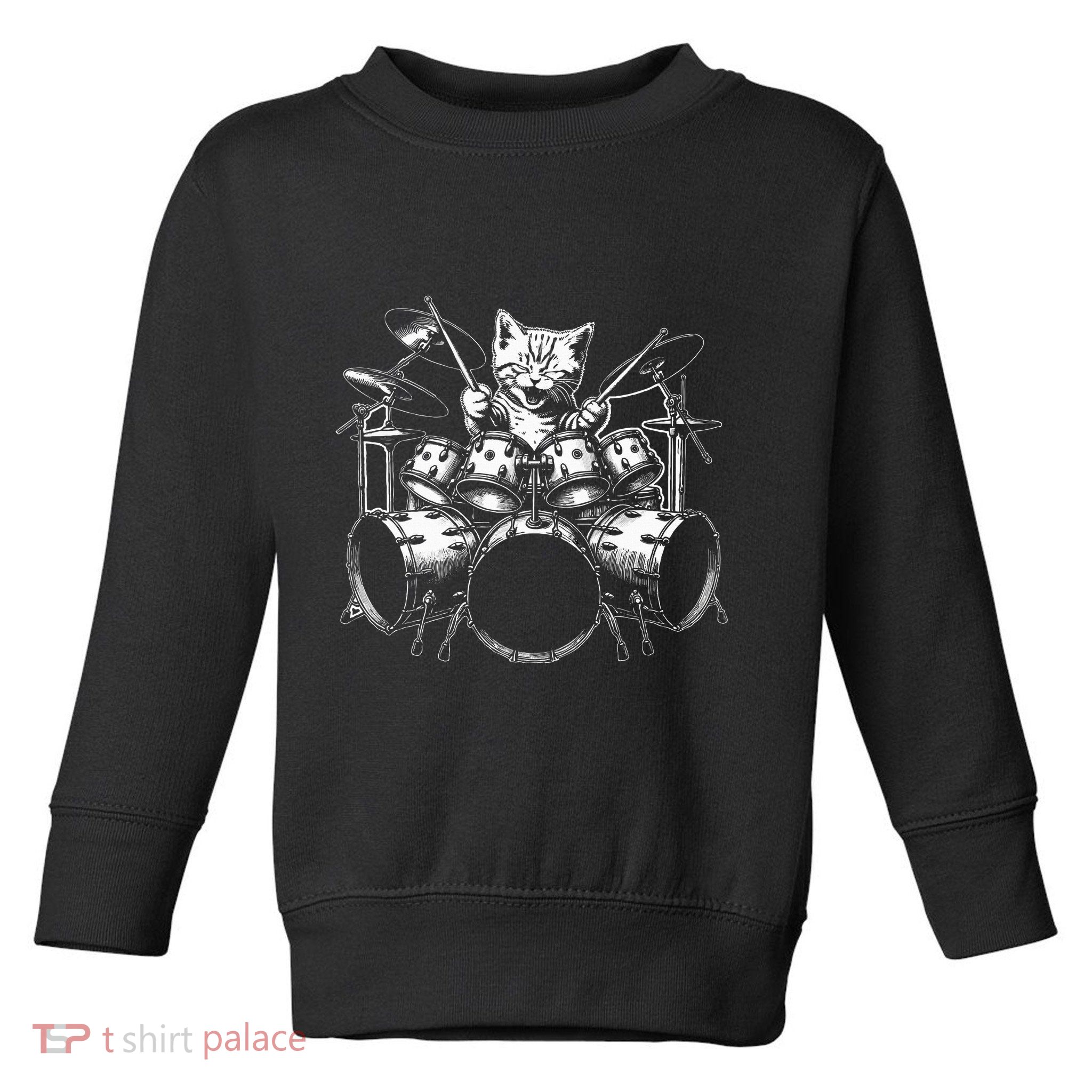 Kitten Rock Band Funny Kitty Drummer Cat Playing Toddler Sweatshirt