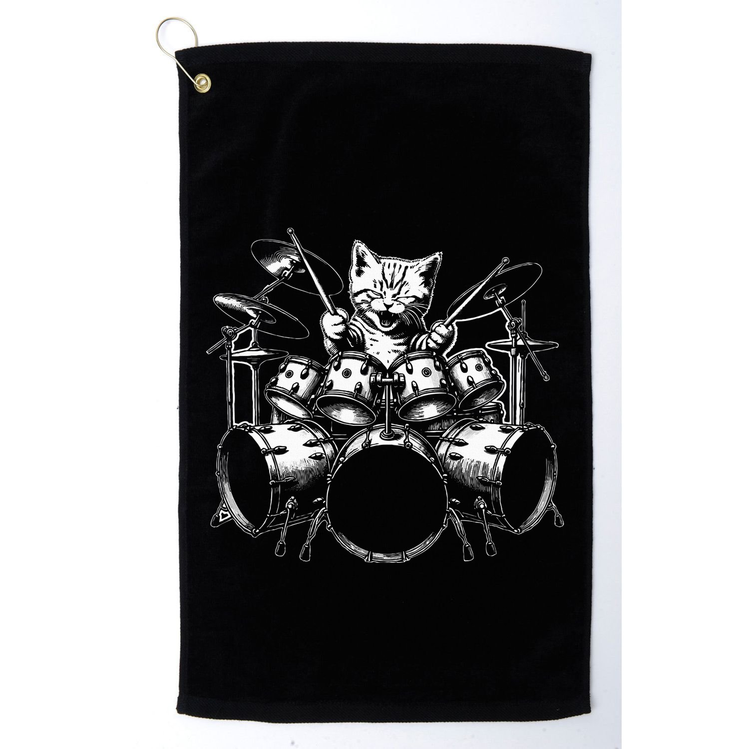 Kitten Rock Band Funny Kitty Drummer Cat Playing Golf Towel