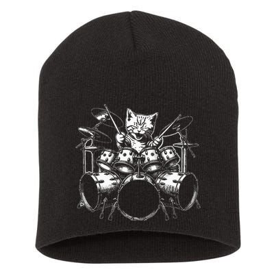 Kitten Rock Band Funny Kitty Drummer Cat Playing Short Acrylic Beanie