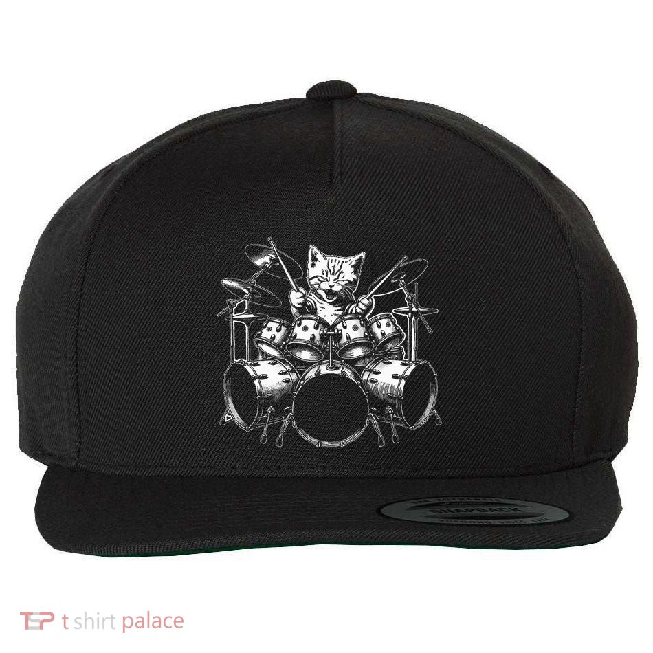 Kitten Rock Band Funny Kitty Drummer Cat Playing Wool Snapback Cap