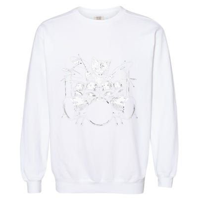 Kitten Rock Band Funny Kitty Drummer Cat Playing Garment-Dyed Sweatshirt