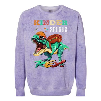 Kindersaurus Rex Back To School Gifts Colorblast Crewneck Sweatshirt