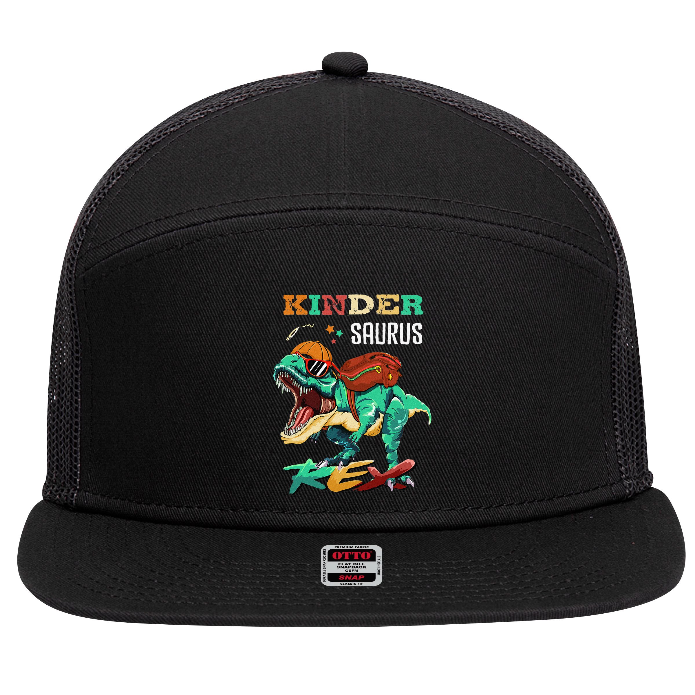 Kindersaurus Rex Back To School Gifts 7 Panel Mesh Trucker Snapback Hat