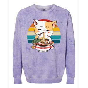 Kawaii Ramen Cat Retro Sunset Colorblast Crewneck Sweatshirt