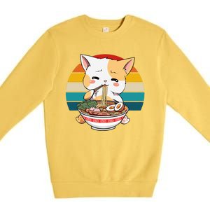 Kawaii Ramen Cat Retro Sunset Premium Crewneck Sweatshirt