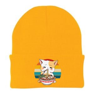 Kawaii Ramen Cat Retro Sunset Knit Cap Winter Beanie