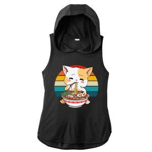 Kawaii Ramen Cat Retro Sunset Ladies PosiCharge Tri-Blend Wicking Draft Hoodie Tank