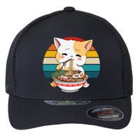 Kawaii Ramen Cat Retro Sunset Flexfit Unipanel Trucker Cap