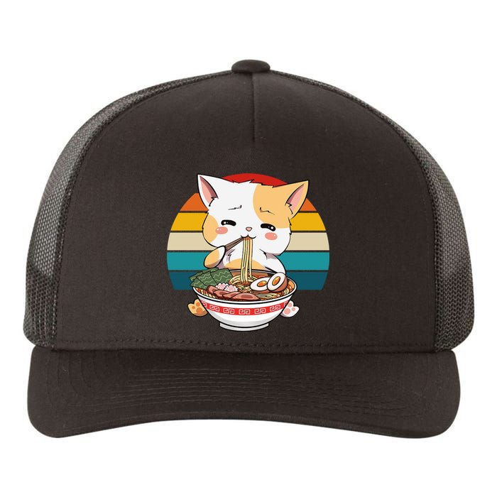 Kawaii Ramen Cat Retro Sunset Yupoong Adult 5-Panel Trucker Hat