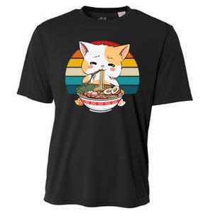 Kawaii Ramen Cat Retro Sunset Cooling Performance Crew T-Shirt