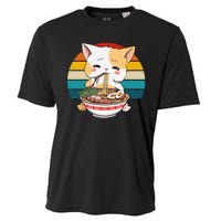 Kawaii Ramen Cat Retro Sunset Cooling Performance Crew T-Shirt