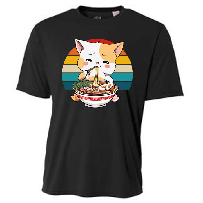 Kawaii Ramen Cat Retro Sunset Cooling Performance Crew T-Shirt