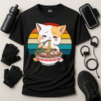 Kawaii Ramen Cat Retro Sunset Cooling Performance Crew T-Shirt