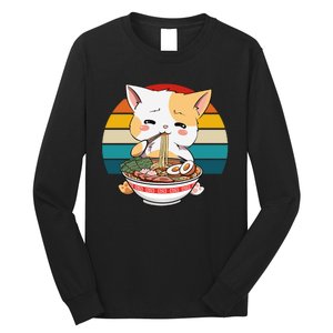 Kawaii Ramen Cat Retro Sunset Long Sleeve Shirt