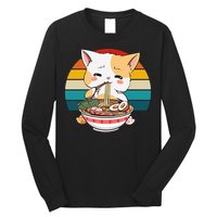 Kawaii Ramen Cat Retro Sunset Long Sleeve Shirt