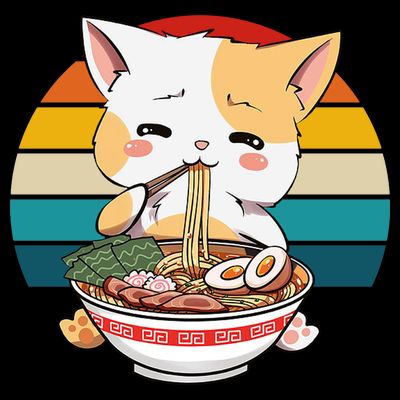 Kawaii Ramen Cat Retro Sunset T-Shirt