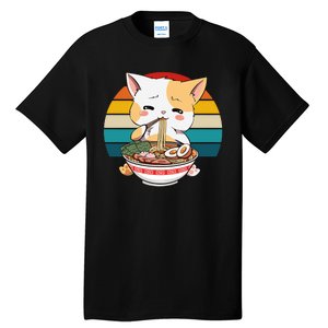 Kawaii Ramen Cat Retro Sunset Tall T-Shirt