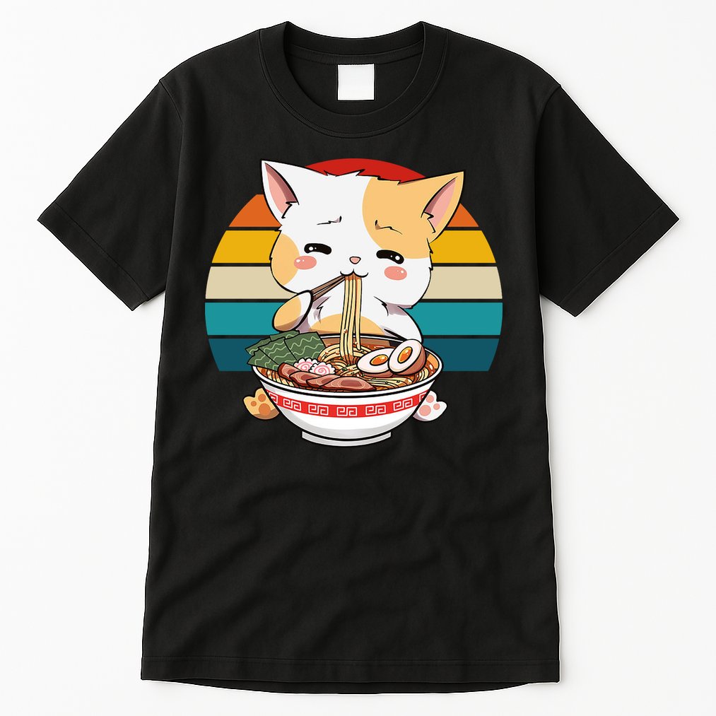 Kawaii Ramen Cat Retro Sunset Tall T-Shirt