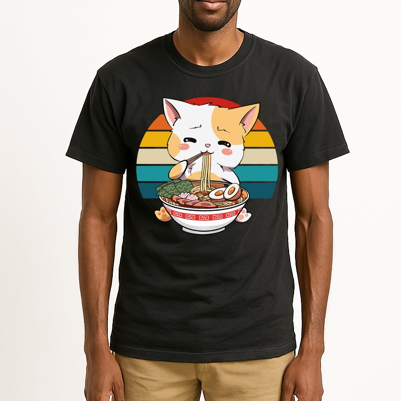 Kawaii Ramen Cat Retro Sunset Tall T-Shirt