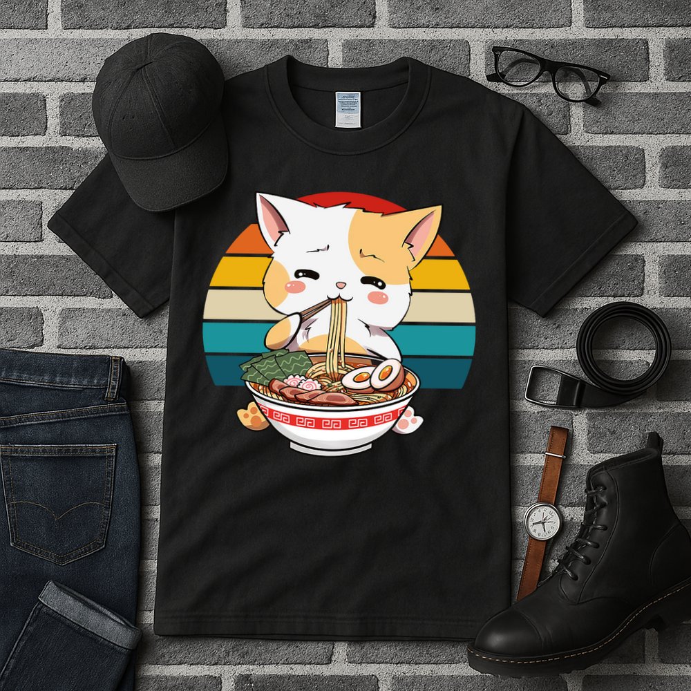 Kawaii Ramen Cat Retro Sunset Tall T-Shirt