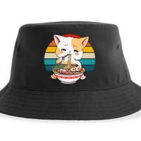 Kawaii Ramen Cat Retro Sunset Sustainable Bucket Hat