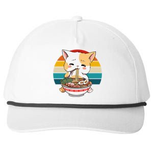 Kawaii Ramen Cat Retro Sunset Snapback Five-Panel Rope Hat