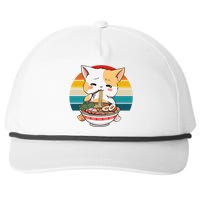 Kawaii Ramen Cat Retro Sunset Snapback Five-Panel Rope Hat