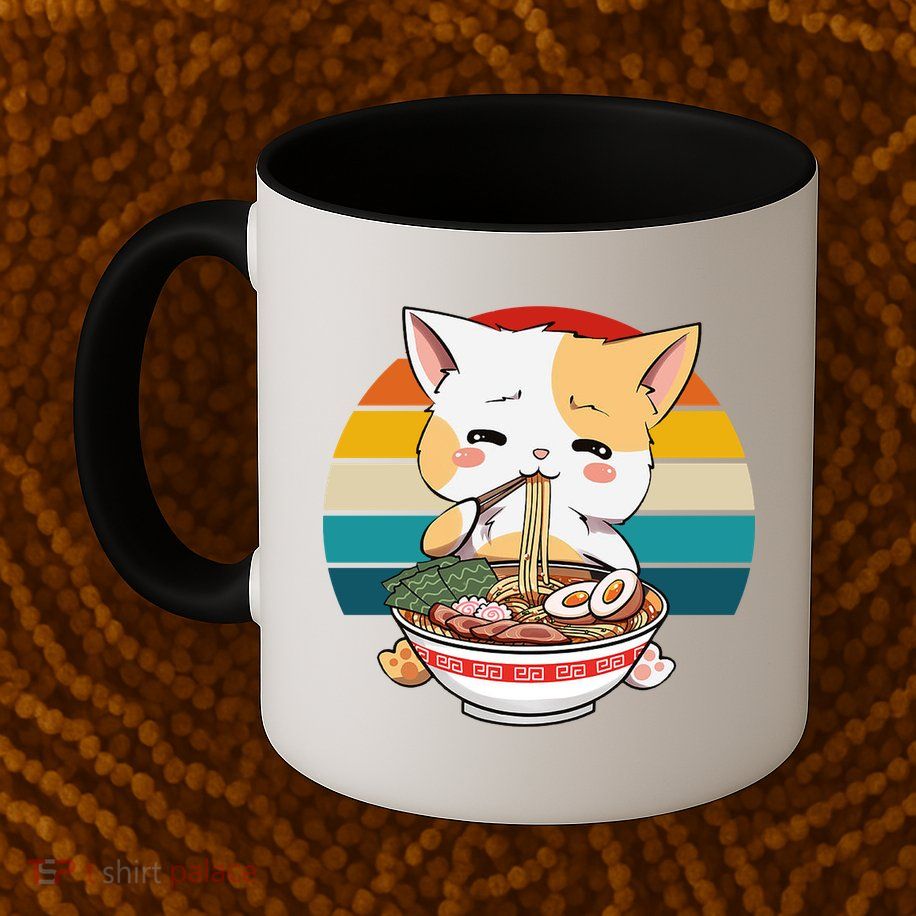 Kawaii Ramen Cat Retro Sunset Mug