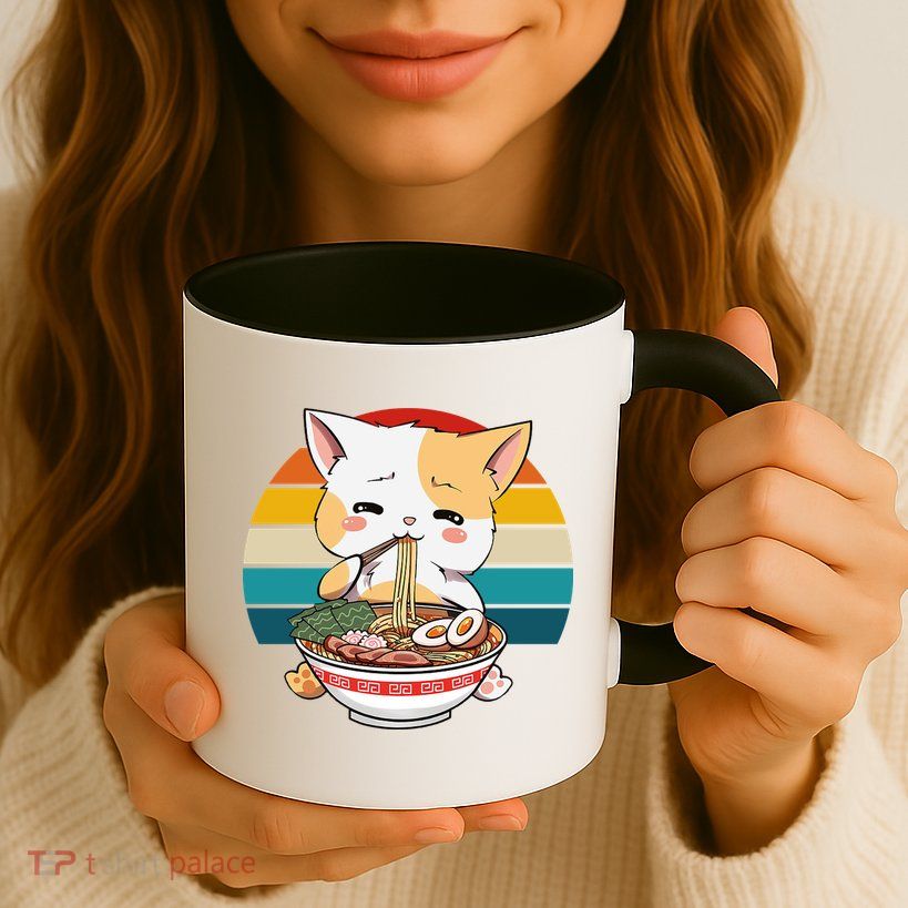 Kawaii Ramen Cat Retro Sunset Mug