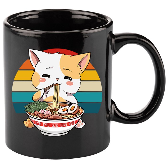 Kawaii Ramen Cat Retro Sunset 11oz C Handle Ceramic Mug