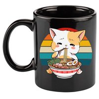 Kawaii Ramen Cat Retro Sunset 11oz C Handle Ceramic Mug