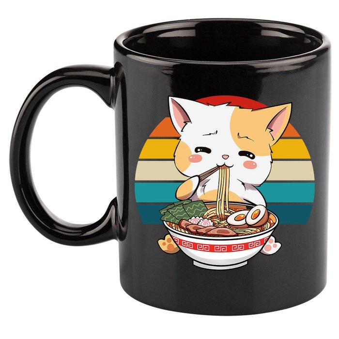Kawaii Ramen Cat Retro Sunset 11oz C Handle Ceramic Mug