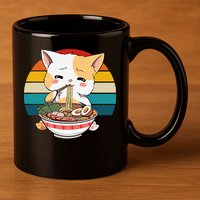 Kawaii Ramen Cat Retro Sunset 11oz C Handle Ceramic Mug