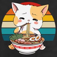 Kawaii Ramen Cat Retro Sunset 11oz C Handle Ceramic Mug