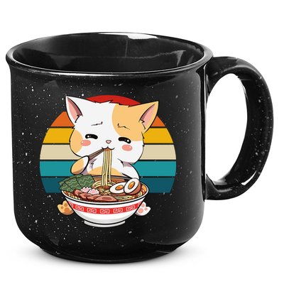 Kawaii Ramen Cat Retro Sunset 15oz Campfire Ceramic Mug