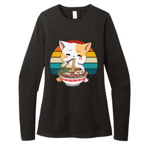 Kawaii Ramen Cat Retro Sunset Womens CVC Long Sleeve Shirt