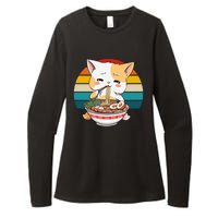 Kawaii Ramen Cat Retro Sunset Womens CVC Long Sleeve Shirt