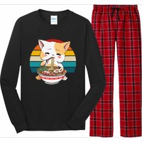 Kawaii Ramen Cat Retro Sunset Long Sleeve Pajama Set