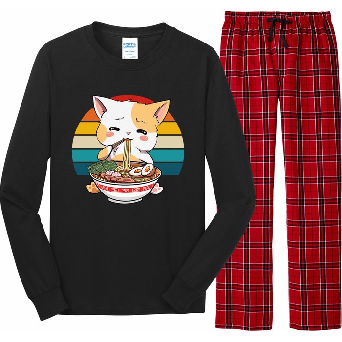 Kawaii Ramen Cat Retro Sunset Long Sleeve Pajama Set