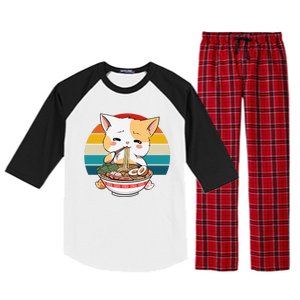 Kawaii Ramen Cat Retro Sunset Raglan Sleeve Pajama Set